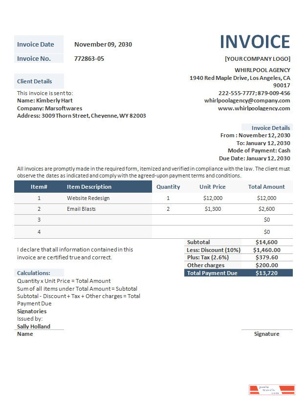 Advertising Agency Invoice Format Template PSD template